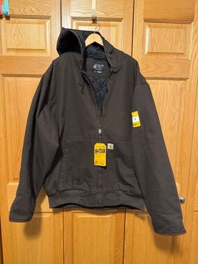 Carhartt Duck Loose Fit Men's Dark Brown Hooded Work Jacket 3 Extra large